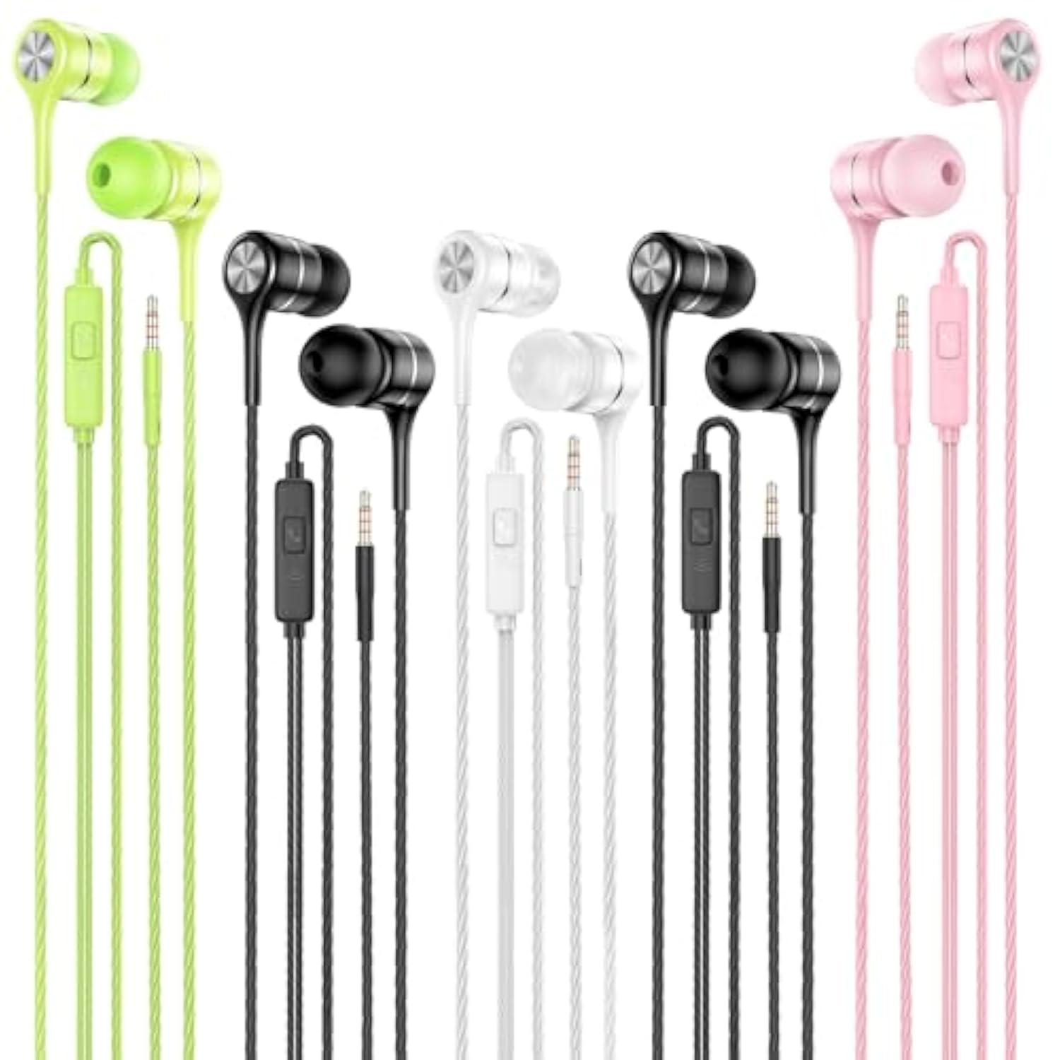 Wired Earbuds With Microphone 5 Pack, In-Ear Headphones With Heavy Bass, High