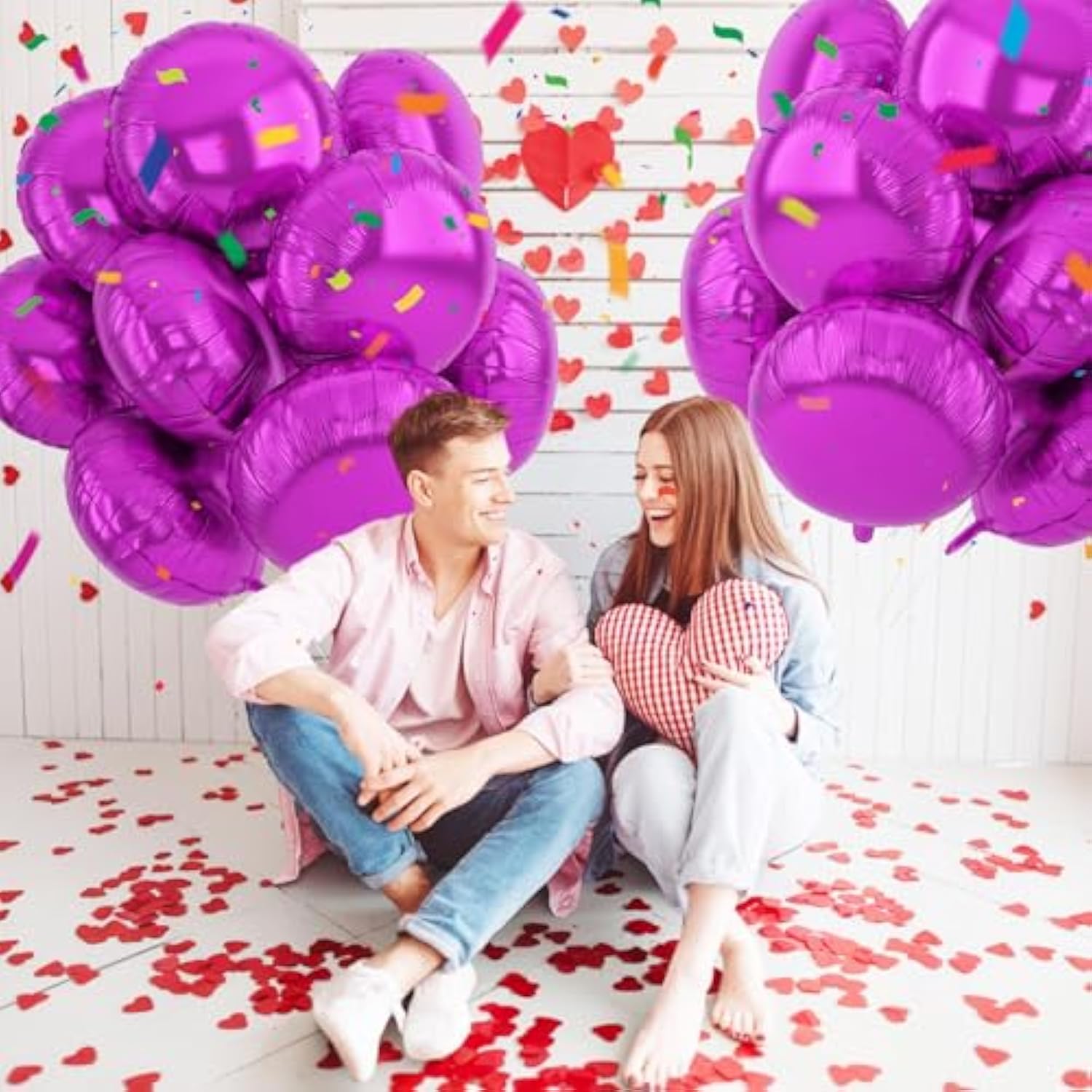 20Pcs Hot Pink Round Shaped Balloons, 18 Inch Round Foil Balloon, Round Aluminum Foil Helium Balloons For Birthday Valentine'S Day Party Wedding Bridal Shower Anniversary Bachelorette Decorations