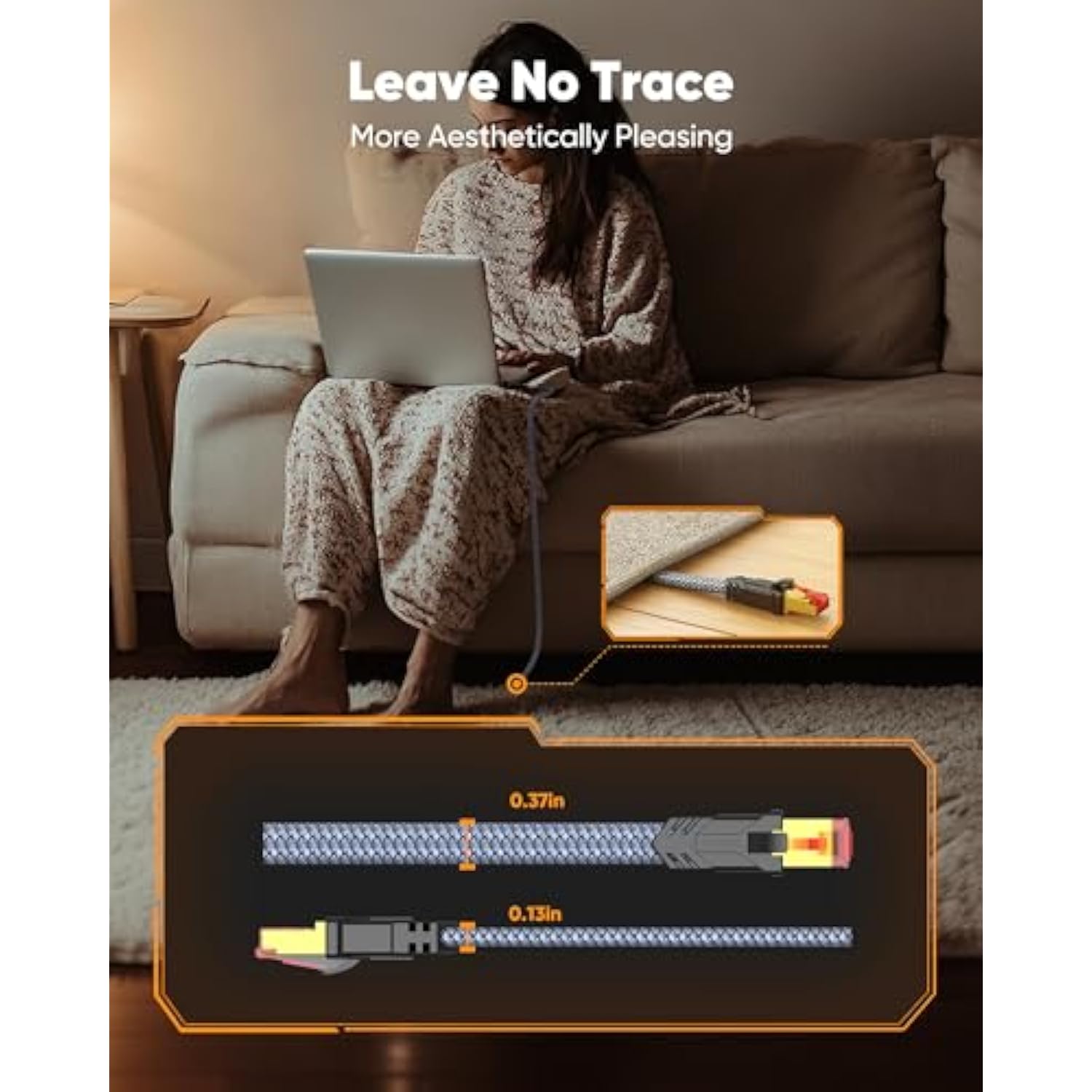 Cat 8 Ethernet Cable 50 Ft, Flat High Speed 50 Ft Ethernet Cable, 40Gbps, 2000