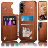 Samsung Galaxy S25 Wallet Case, RFID Blocking, Magnetic Clasp, Shockproof, Brown