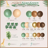 152Pcs Sage Green Brown Balloon Garland Kit, Jungle Safari Woodland Balloon Arch Kit With Palm Leaves Artificial Ivy Leaves For Two Wild One Birthday Wedding Baby Shower Party Decorations