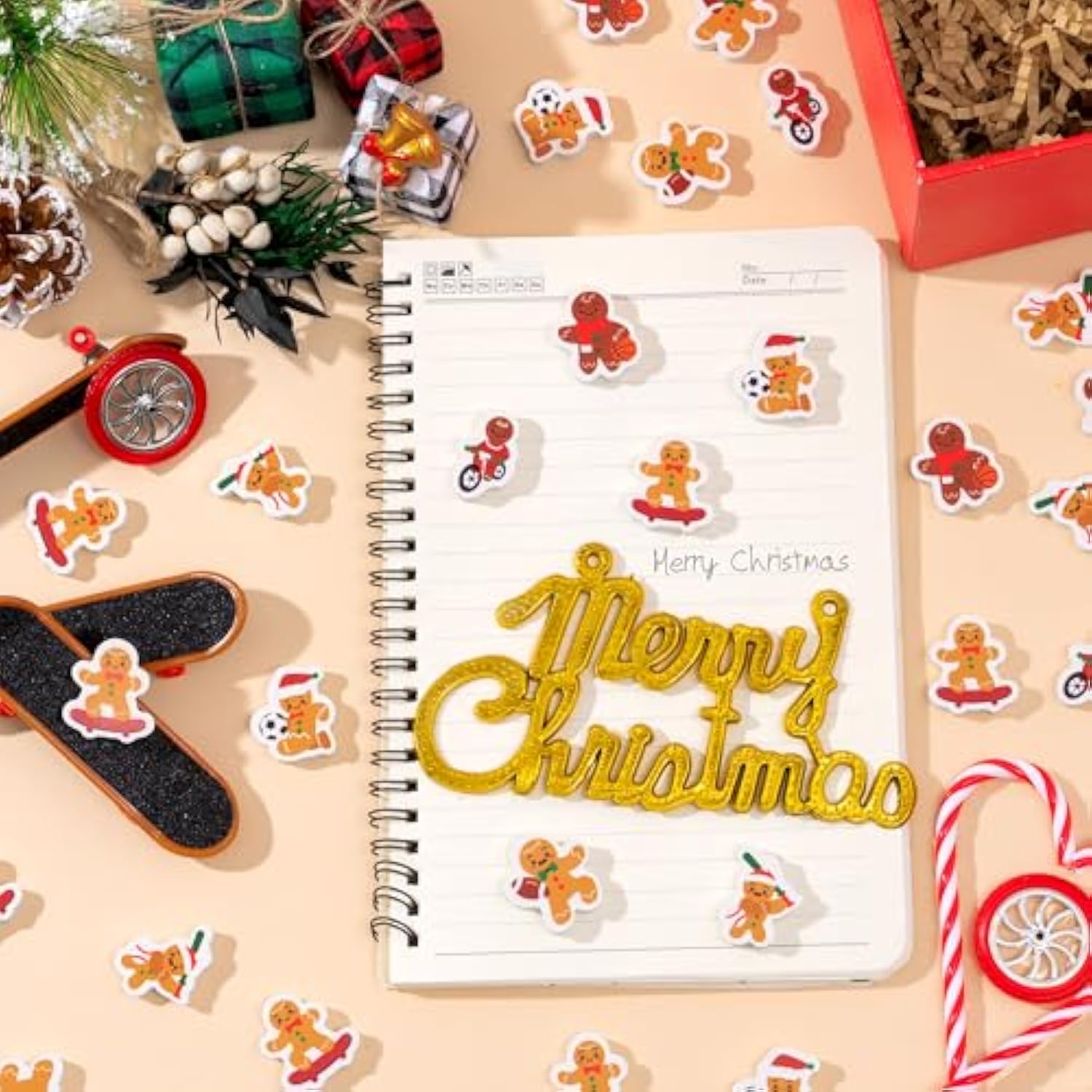Christmas Sport Gingerbread Men Eraser - 60Pcs Novelty Mini Gingerbread Men Pencil Eraser Bulk 3D Desk Puzzle Rubber For Classroom Student Reward Xmas New Year Party Favor Gift Filler Supplies