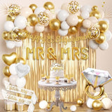 Engagement Party Decorations Gold White Balloons Foil Backdrop Cake Toppers