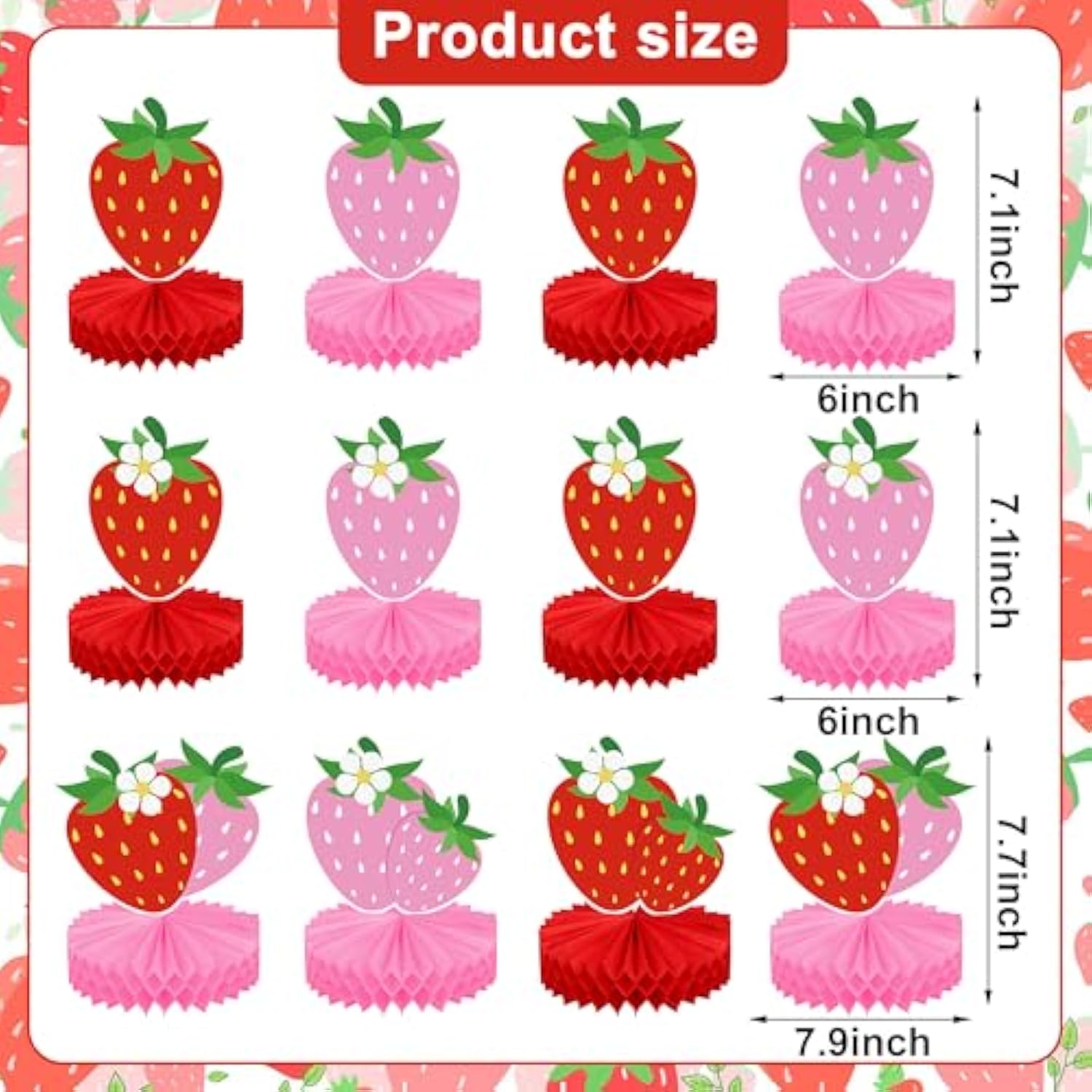 12pcs Strawberry Honeycomb Centerpieces for Strawberry-Themed Party & Baby Shower
