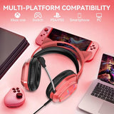 Cute Cat-Ear Gaming Headset - 50mm Drivers, Noise-Cancelling Mic, 3.5mm Wired Stylish & Lightweight Design (Pink)