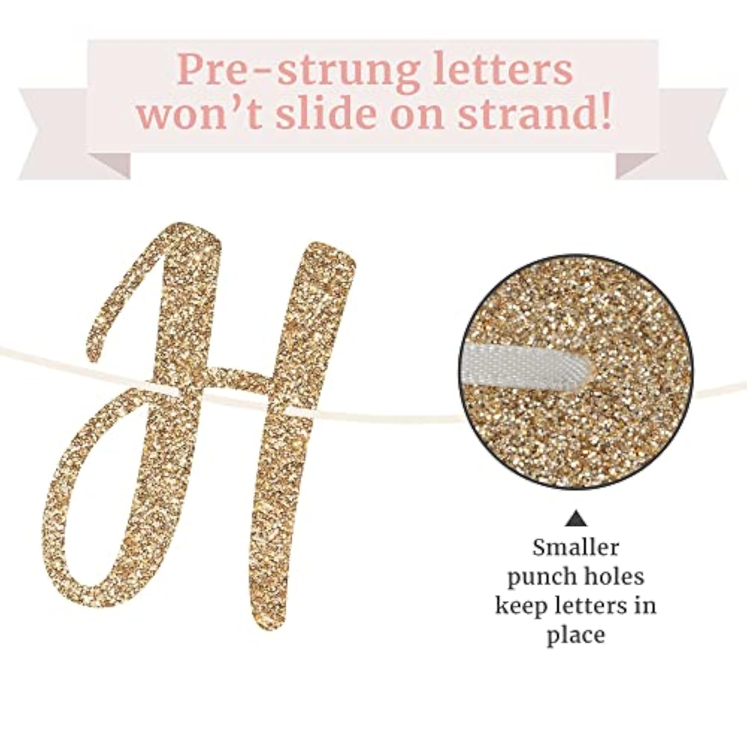 Pre-Strung Happy Anniversary Banner - No Diy - Gold Glitter Wedding Anniversary Party Banner In Script - Pre-Strung Garland On 6 Ft Strands - Wedding Decorations & Decor. Did We Mention No Diy