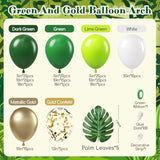 151Pcs Jungle Safari Balloon Garland Arch Kit With Dark Green Lime Green White Metallic Gold Confetti Balloons Leaves For Jungle Safari Dinosaur Birthday Baby Shower Party Decorations