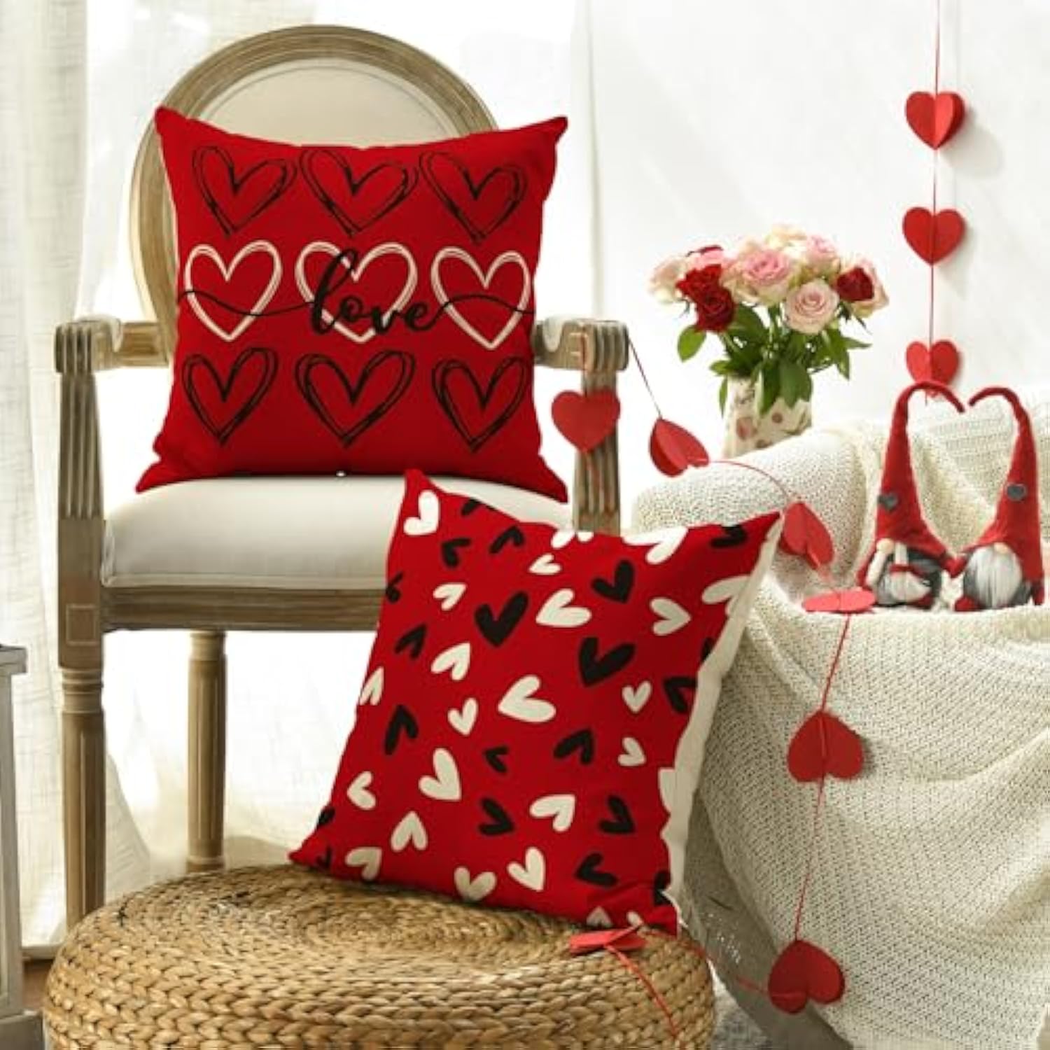 I Love U Xoxo Valentine Hearts Throw Pillow Covers, 20 X 20 Inch Love Wedding Cushion Case Decoration For Sofa Couch Set Of 4