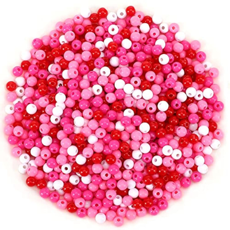 1500Pcs Valentines Beads For Making Crafts Pink Rose Red White Beads Plastic Small Valentine Day Spacer Beads Hair Beads For Crafts Supplies