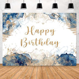 Blue and Gold Happy Birthday Backdrop Abstract Watercolor Navy Golden Ink Texture Women Men Bday Photography Background Party Decorations Cake Table Banner Photo Booth Props 7x5ft
