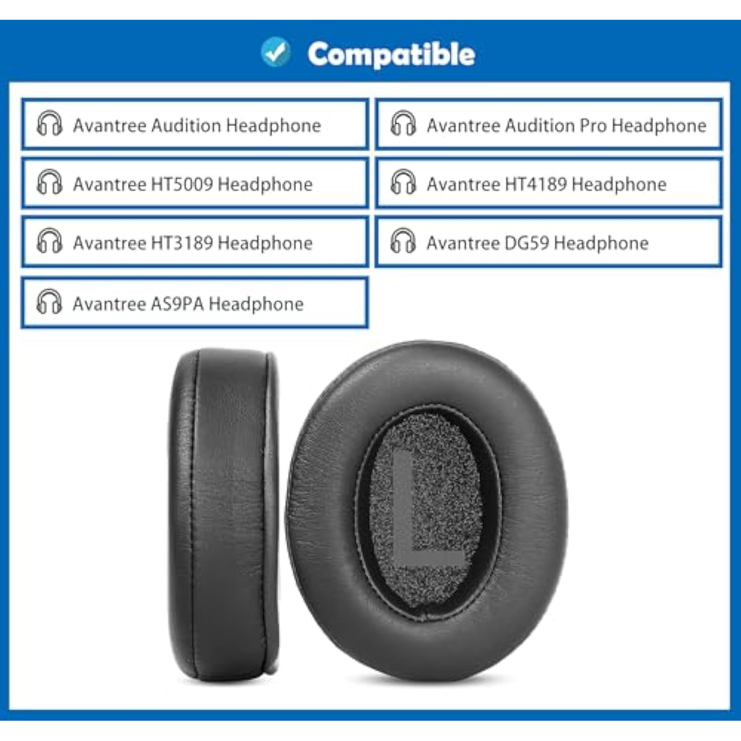 Professional Earpads Cushion Replacement Compatible With Avantree Audition, Audition Pro Ht5009, Ht4189, Ht3189, Dg59, As9Pa, As9Pa Headphones Ear Pads With Skin-Friendly Leather