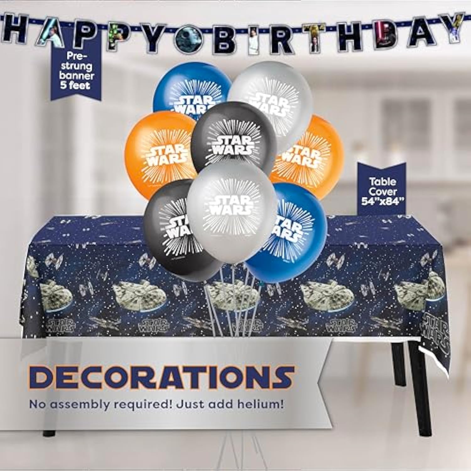 Star Wars Birthday Decorations Set | Star Wars Party Decorations | Banner, Tablecloth, 8 Balloons, 16 Plates, 16 Napkins, Sticker | Officially Licensed