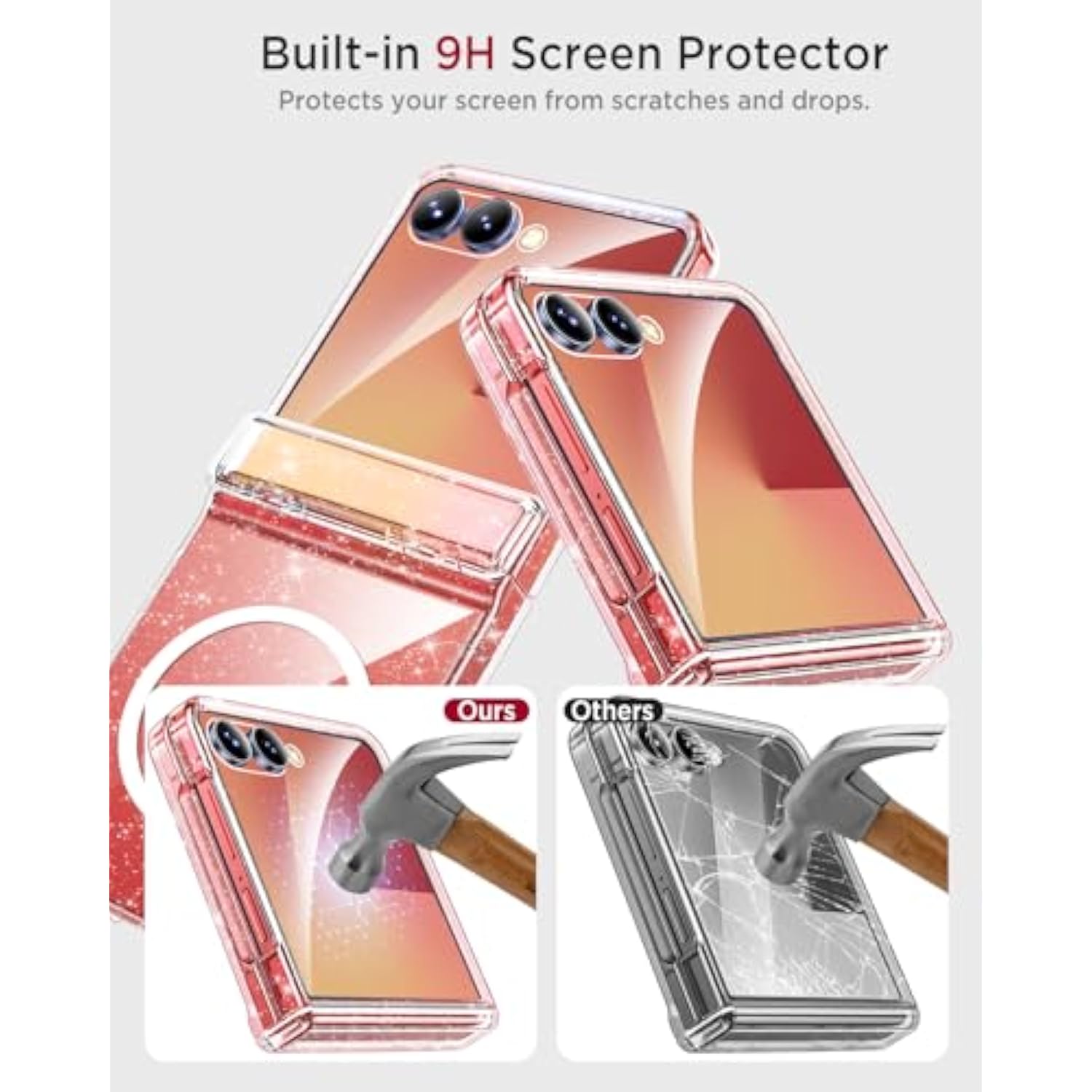 Miimall for Samsung Flip 7 Case Clear Glitter Sparkly Shiny Bling Sparkle [Compatible with MagSafe] Hinge Protection Transparent Hard Shockproof Cover for Z Flip 7 Cases Clear Magsafe, Clear Shimmer