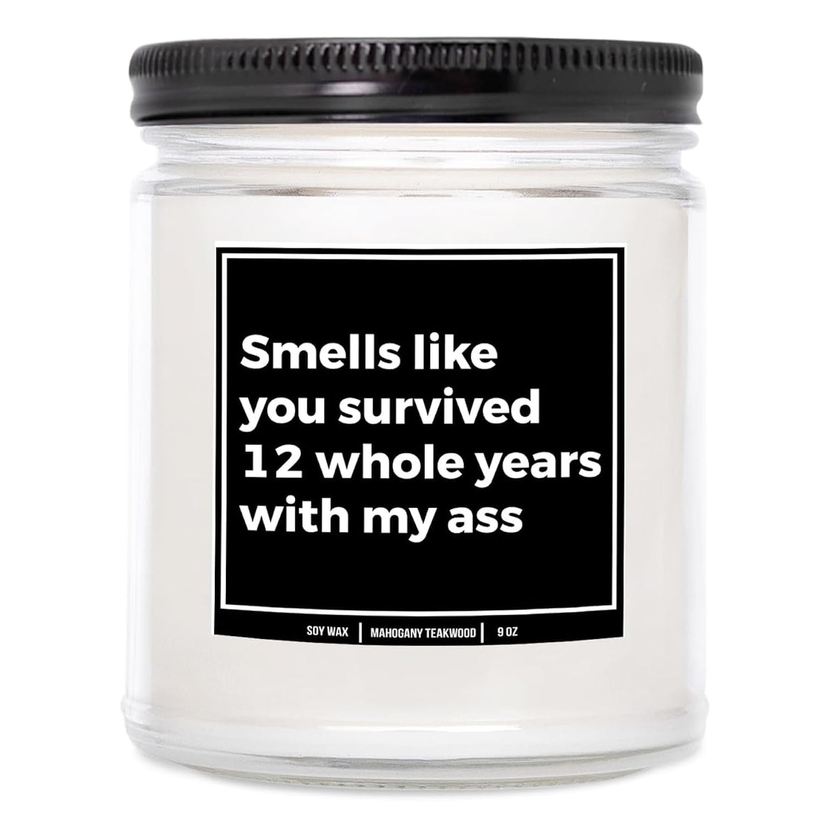 You Nique Designs 12 Year Anniversary Candle For Him And Her 9Oz Candle, 12Th Year Gift Idea For Him, 12 Year Wedding Anniversary For Husband, Wife, Couple, Him, Her (Mahogany Teakwood)