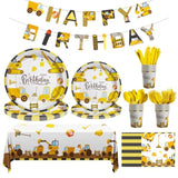 170PCS Construction Birthday Party Supplies Set with Banner, Plates, Cups & Tablecloths
