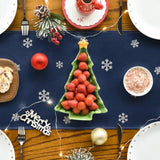 Xmas Trees Snowflakes Blue Merry Christmas Table Runner, Winter Seasonal Kitchen Dining Table Decoration For Home Party Decor 13X72 Inch