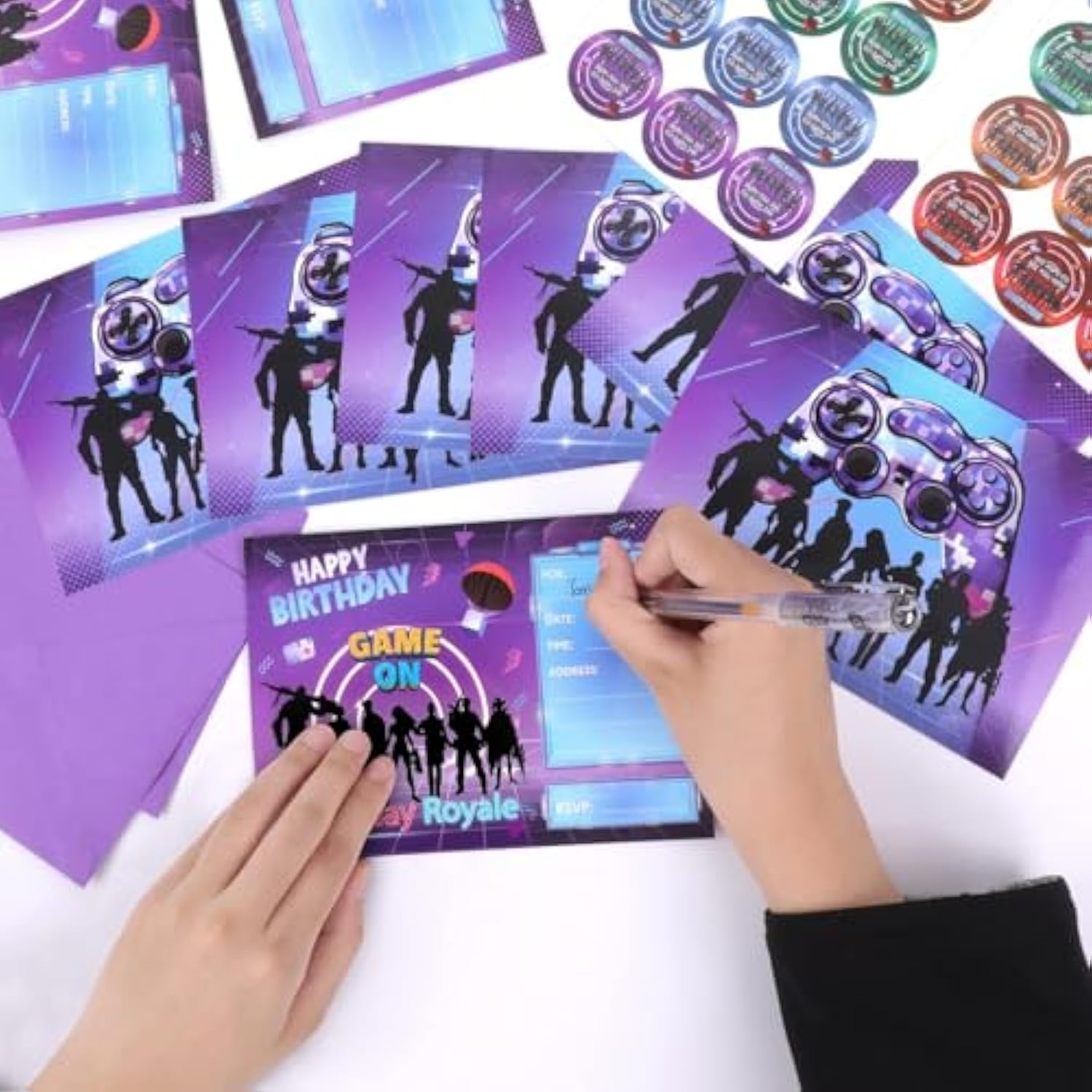 30 Pack Gaming Birthday Party Invitations Cards With Envelopes Game Party Supplies Fill In Birthday Invite Cards Stickers For Kids Boys Girls Video Game Lovers Birthday Party Decorations Favor