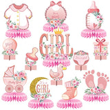 13 Pcs Pink Baby Shower Centerpieces For Tables,Honeycomb Centerpiece