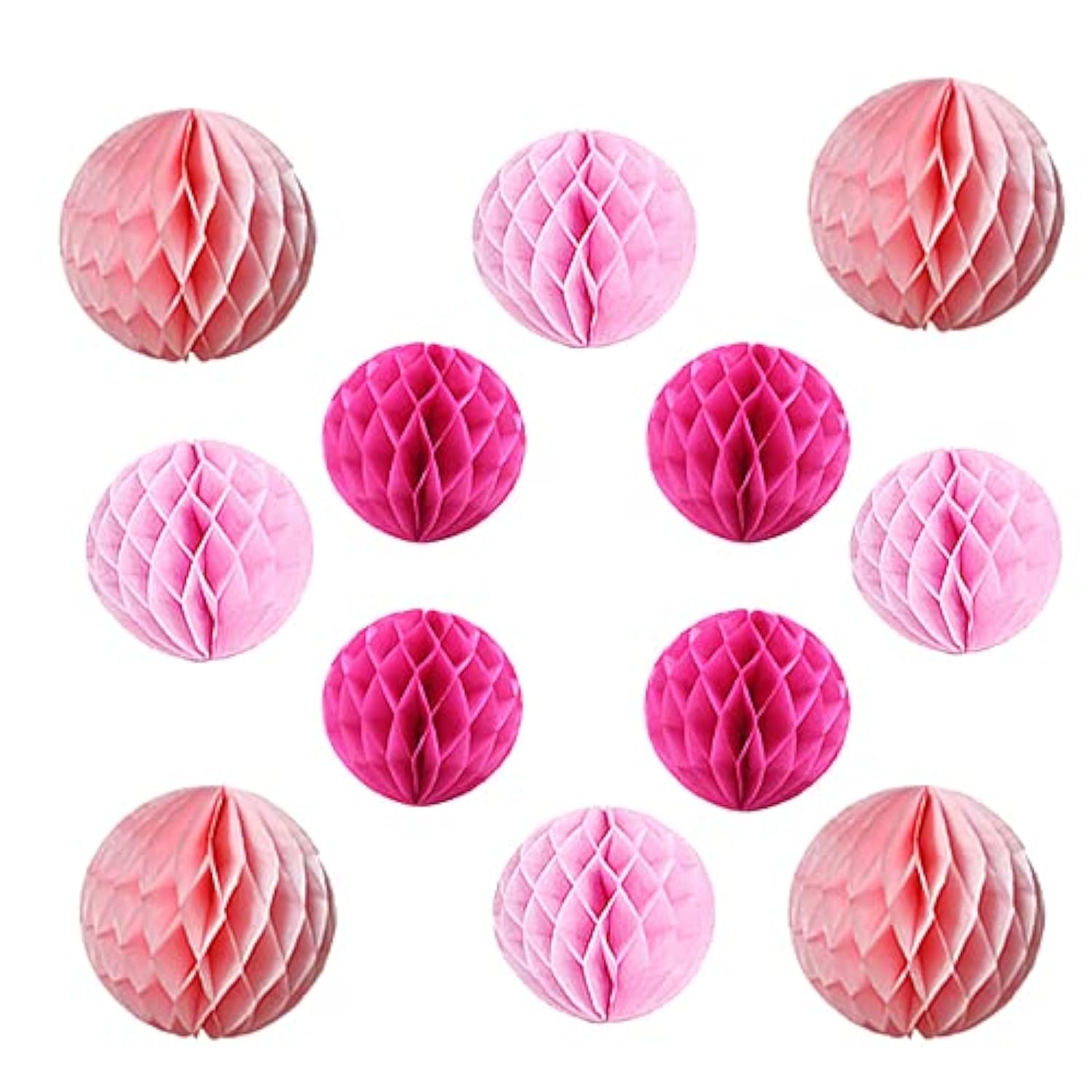 12Pcs-6Inch,8Inch,10Inch Pom Poms Tissue Paper Honeycomb Balls Flower Ball Wall Decor Pom Poms Decoration For Birthday Party Wedding (12Pcs-6In,8In,10In, Pink Set)