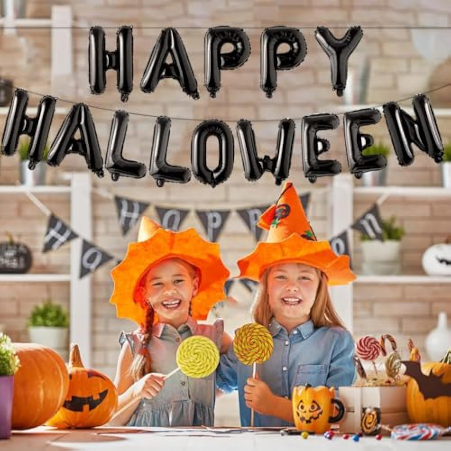 14Pc Black Happy Halloween Foil Balloon Banner – Party Decoration Set