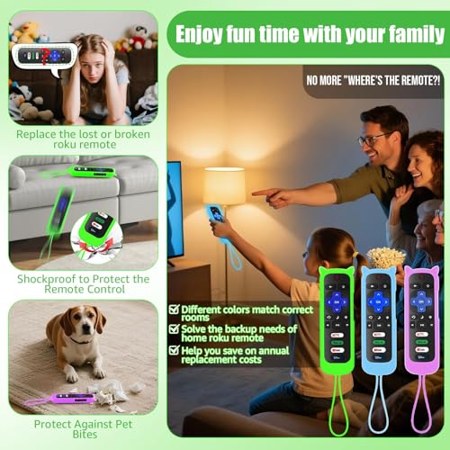 (Pack of 3) Replacement Remote Only for Roku TV with Soft Protective Cover (Glow in The Dark), Compatible for TCL Roku/Hisense Roku/Onn Roku/Sharp