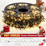 49Ft 1000Led Christmas Lights Outdoor, String Lights Indoor 8 Modes Waterproof Plug In Christmas Tree Light For Holiday, Warm White