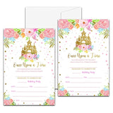 Princess Birthday Party Invitation, Fairytale Castle Themed Fillin Invites, 20 Gold Foil Floral Invitations With Envelopes For Teens Girls (4 X 6), Kids Royal Party Favors Decorations And Supplies