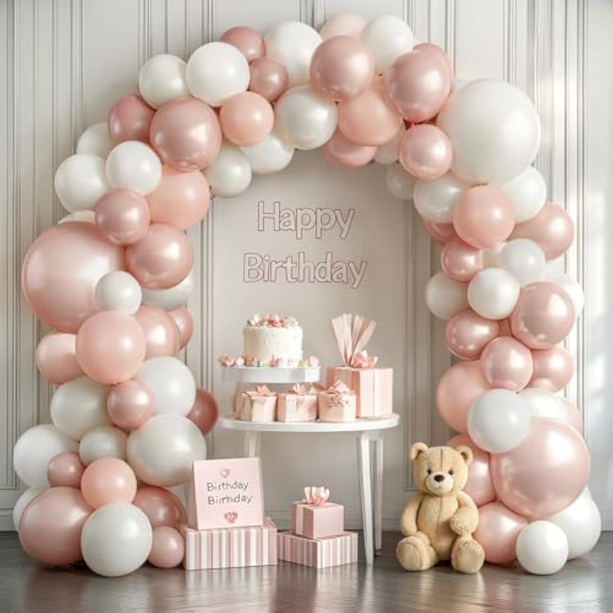 Pink And White Balloons Arch Kit, Double Stuffed Pastel Pink Balloons Garland Boho Baby Pink White Orange Neutral Balloons Arch Kit For Wedding Birthday Bridal Shower Birthday Party Decorations