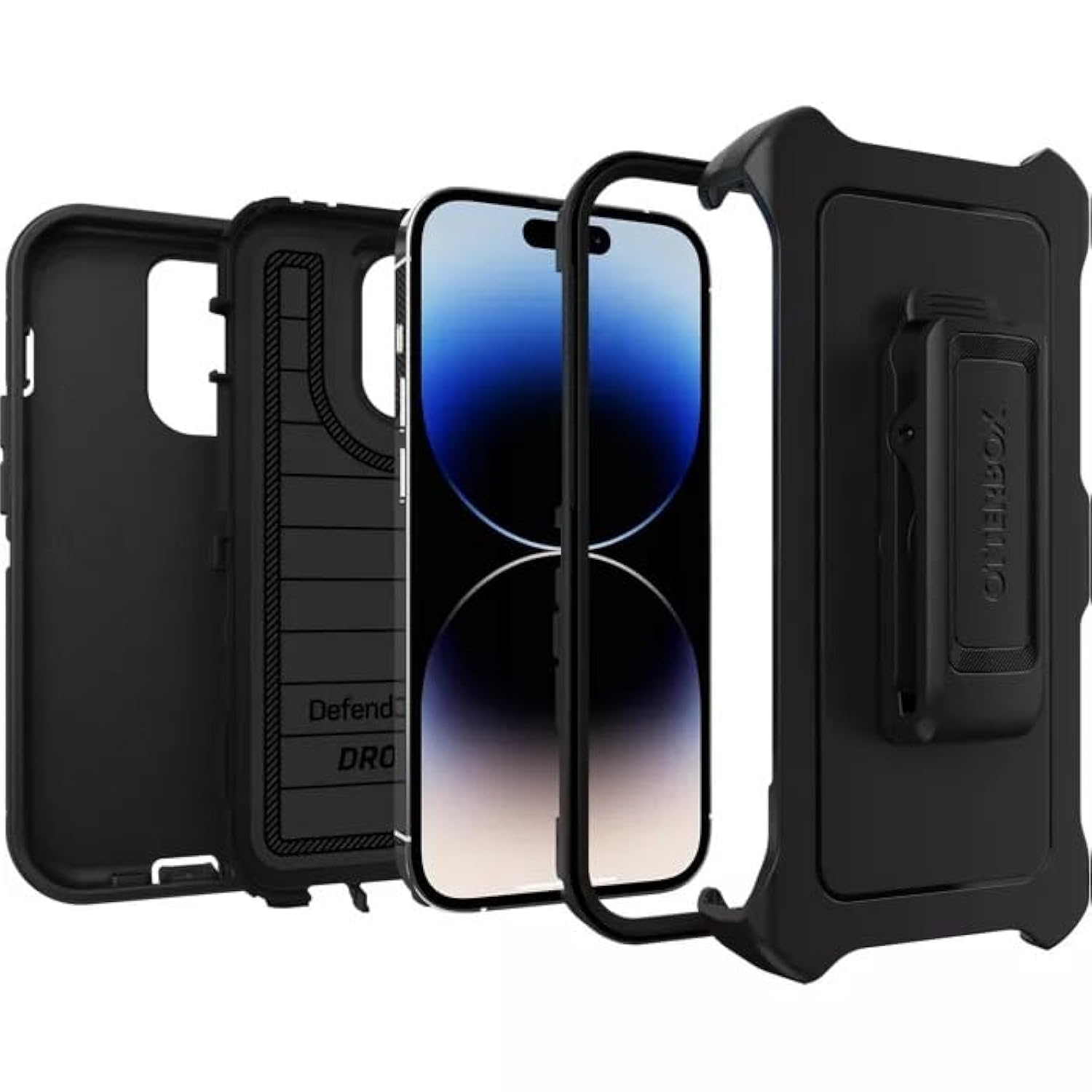 OtterBox iPhone 14 Pro Max (ONLY) Defender Series Case - BLACK , Rugged & Durable, with Port Protection, Includes Holster Clip Kickstand