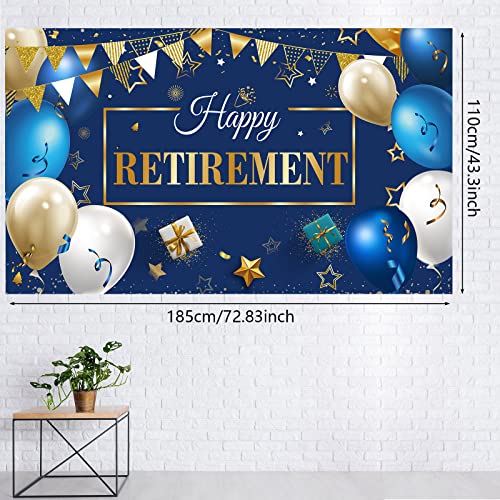Retirement Party Decoration, 73x43'' Retirement Banner, Blue Gold