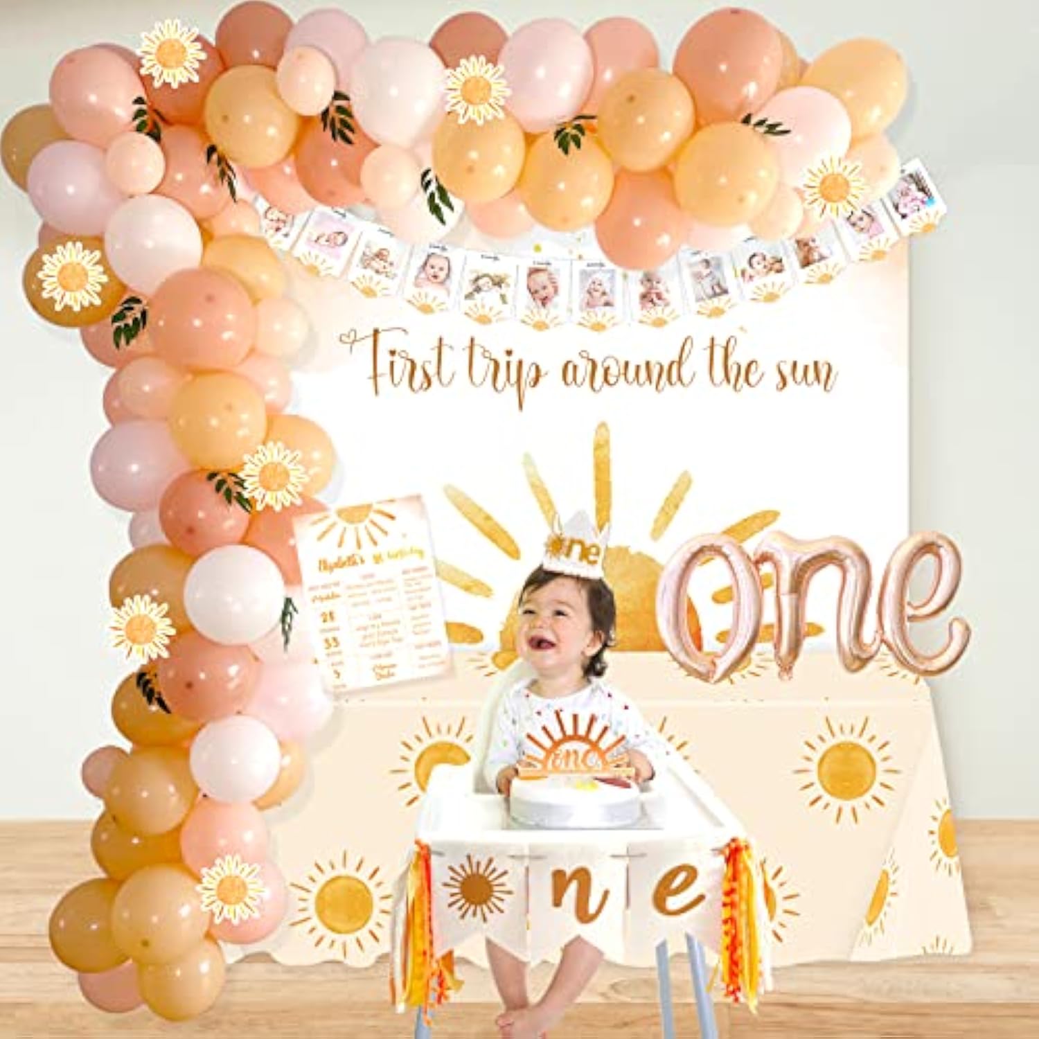 First Trip Around The Sun Birthday Decorations For Girl, Boho Sun 1St Birthday Party Supplies, Sun Theme First Bday Party Supplies