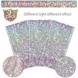 3 Pack New Iridescent Silver Tablecloth Party Decorations, Holographic Silver Glitter Plastic Tablecloth, Disposable Laser Rectangle Table Cover For Disco Birthday 70S Theme Party Decorations, 54X108"