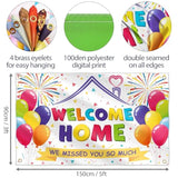 Welcome Home Banner: 5x3 ft White Polyester Sign, Double-Stitched