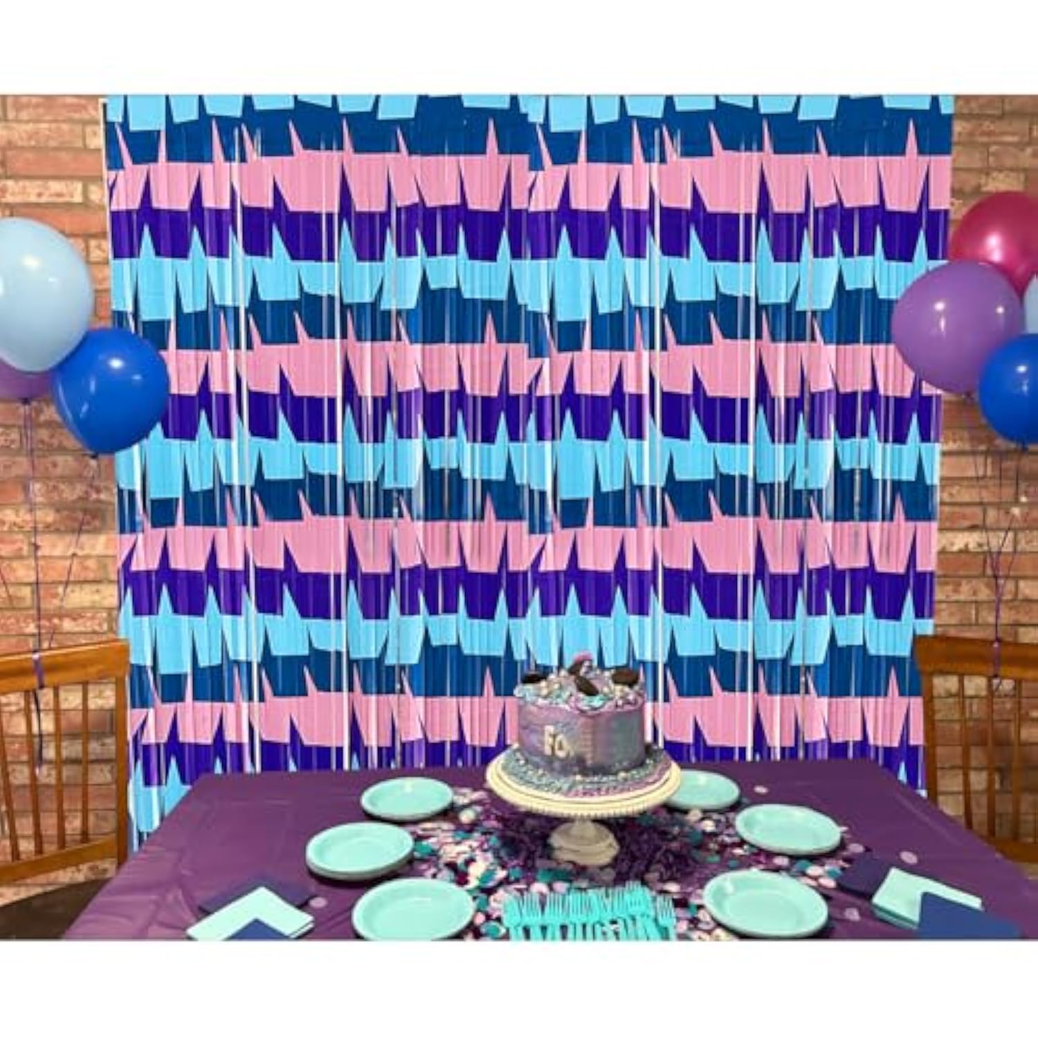 Video Game Foil Fringe Curtains Backdrop Birthday Party Decorations, 2 Pack 3.28 X 6.56 Ft Purple Blue Pink Tinsel Streamer Photo Booth Props For Boys Gaming Baby Shower Party Decor Supplies Favors