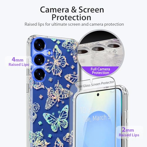 Clear Glitter For Samsung Galaxy S25 Plus Case 6.7 Inch, Shockproof Thin Flower Slim Cute Crystal Lace Bling Women Hard Back Soft Tpu Bumper Protective Cover For Samsung S25 Plus Mandala Henna