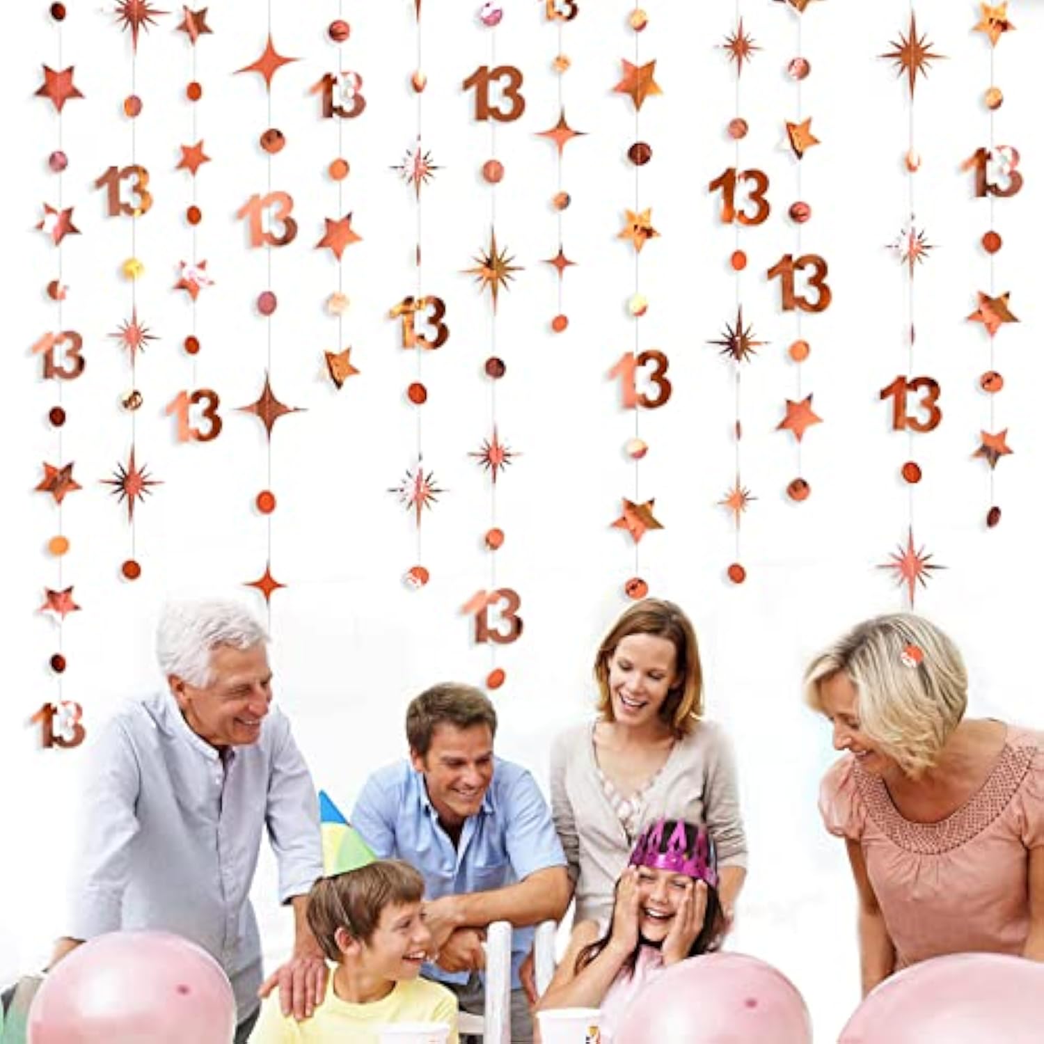 Rose Gold 13th Birthday Garland: Metallic Number & Star Banner