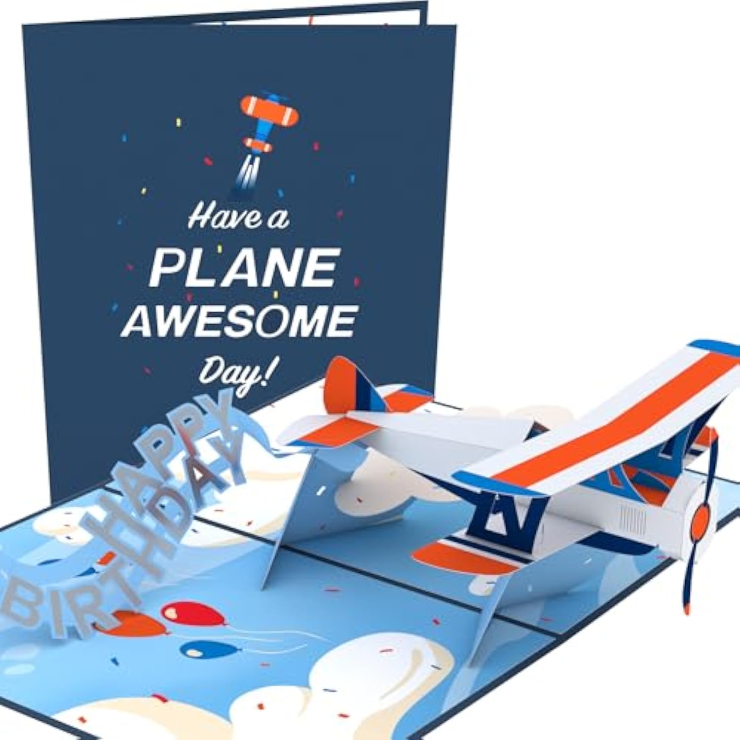 Happy Birthday Pop-Up Card For Her, Him, Girls, Boys - 3D Greeting Cards - Plane Awesome Day - 5" X 7" - Blank Notecard & Envelope Included
