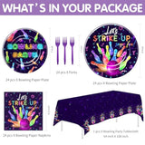 Bowling Party Decorations Dinnerware, Strike Up Some Fun Bowling Ball Birthday Party Supplies Tableware, Paper Plate, Napkin, Tablecloth, Disposable Fork, Serves 24