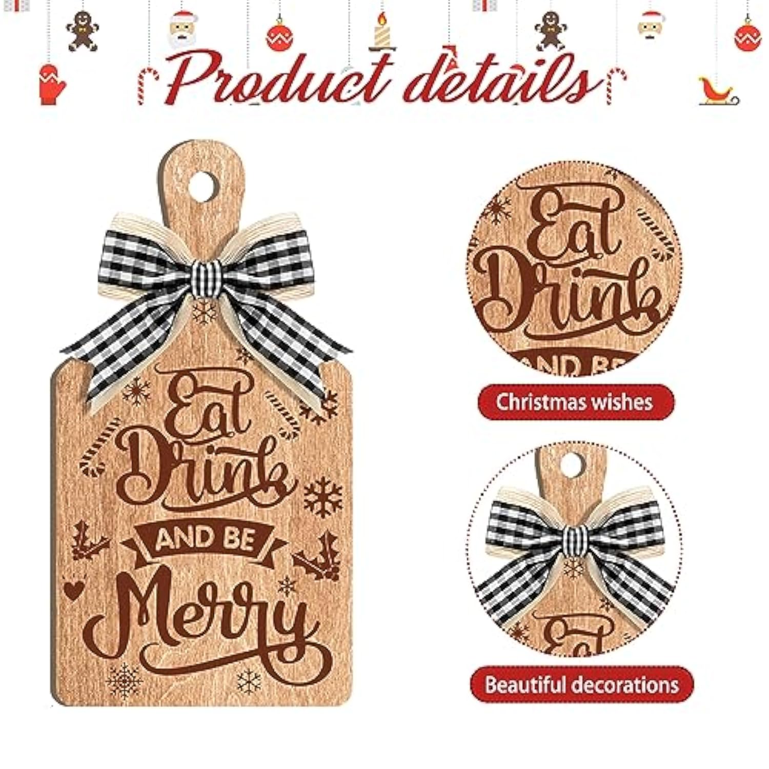 3 Pcs Merry Christmas Decorative Wood Cutting Board Let It Snow Decoration Farmhouse Table Shelf Decorations Wooden Home Decoration Christmas Kitchen Gifts