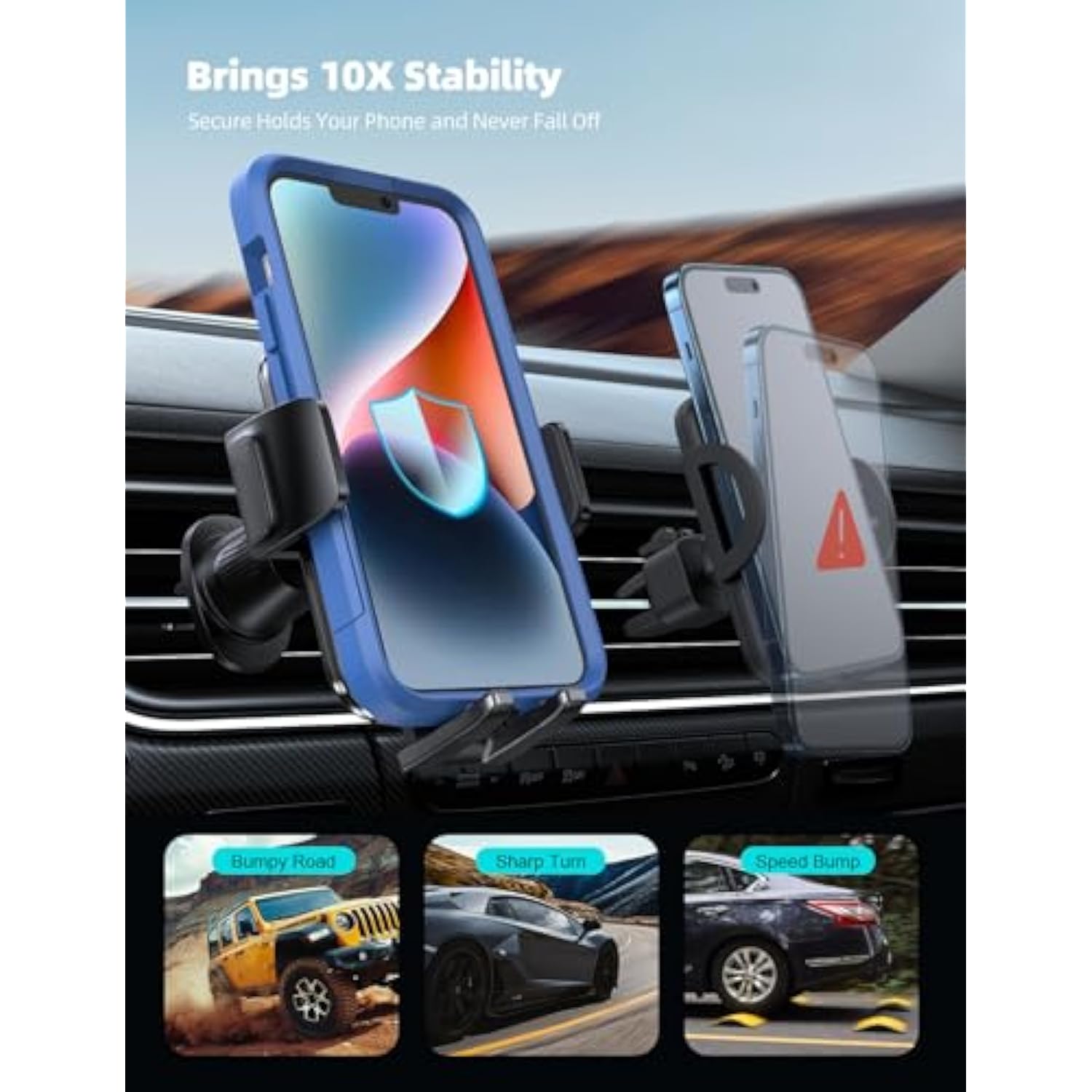 Metal Hook Car Phone Holder Vent, Hands-Free Mount for iPhone 15/14/13 Pro
