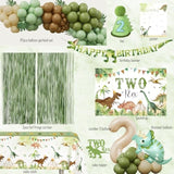 Two Rex Birthday Decorations For Boy, Dinosaur 2Nd Birthday Party Supplies, Second Bday Decor, Two Rex Backdrop Tablecloth Fringe Curtain Balloon Arch Cake Topper Birthday Banner Hat