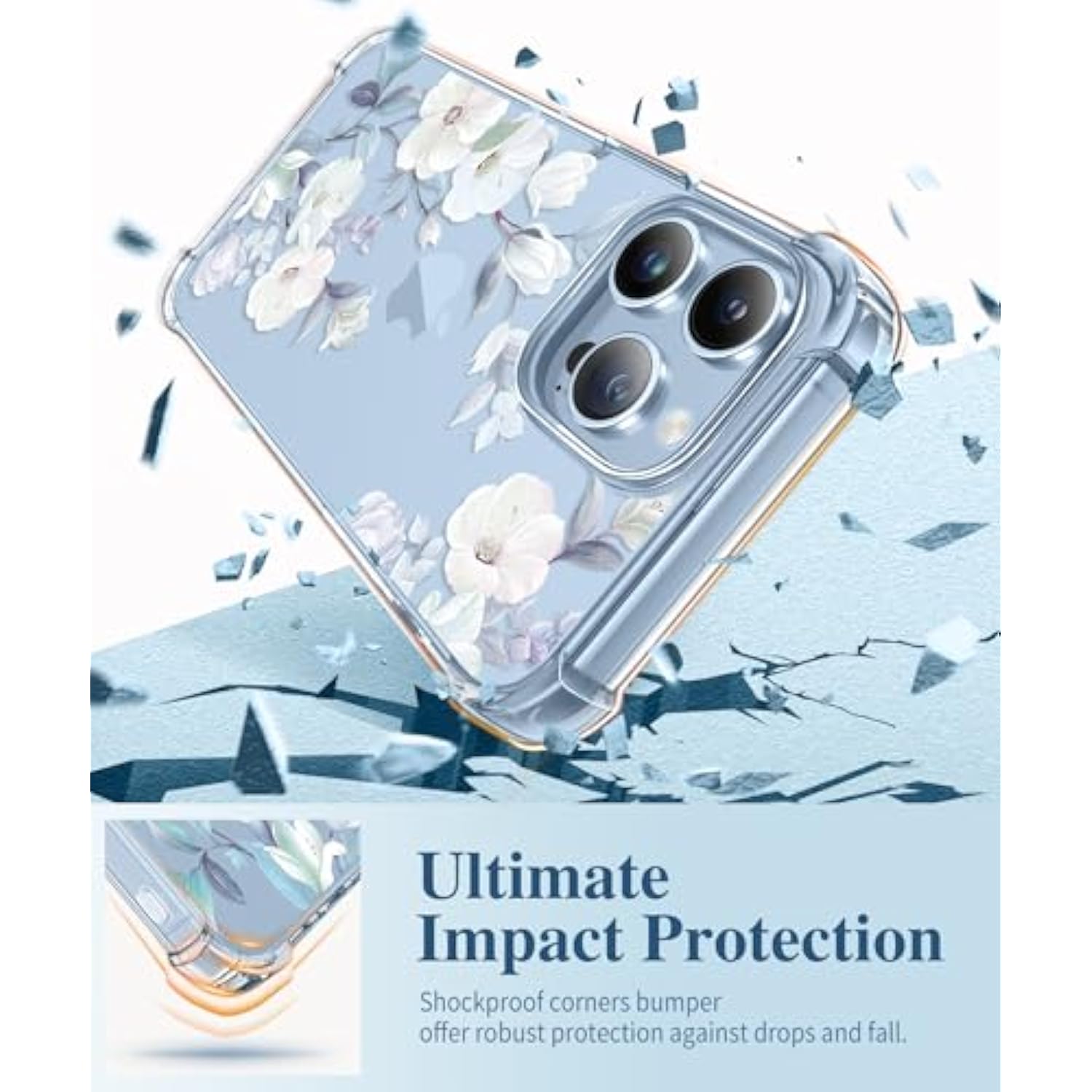For Iphone 13 Pro Case With Screen Protector & Camera Lens Protector, [10Ft Military Grade Drop Protection] Clear Shockproof Slim Fit Floral Phone Case For Women 6.1" (Hibiscus)