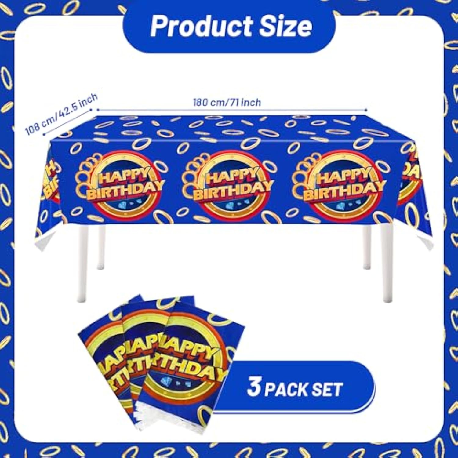 3 Pcs Blue Hedgehog Birthday Tablecloth - 42.5" X71'' Waterproof Cartoon Table Cover For Boys Girls Kids Party Supplies Decor Gamer Mining Craft Party Decorations