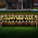 Jumbo LED "Happy New Year" Yard Sign 118" x 19.6" Black & Gold Light-Up Banner