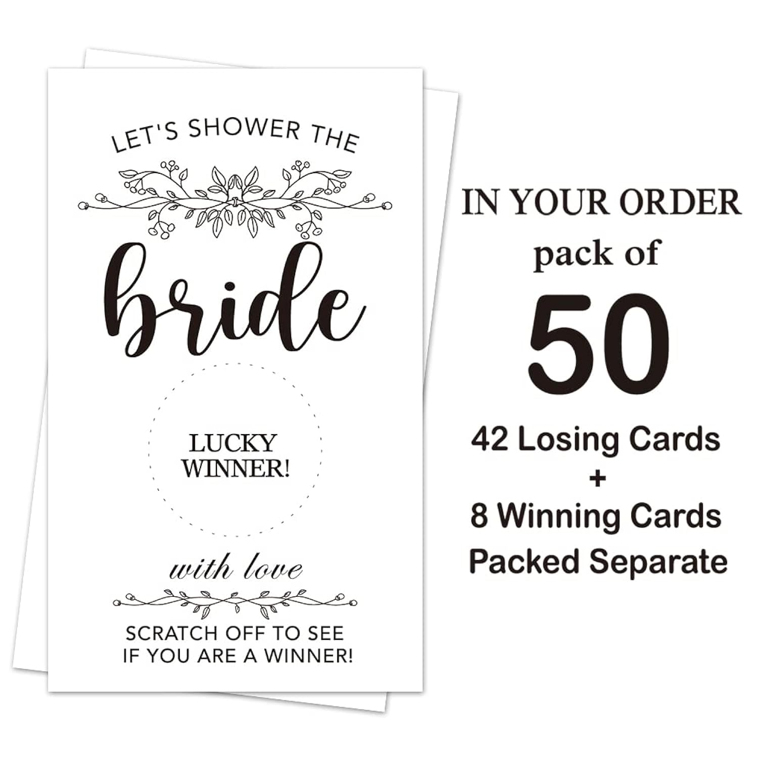50 Pack Flower Plants Scratch Off Game Cards For Country Wedding, Bridal Lottery Tickets, Wedding Shower Ideas