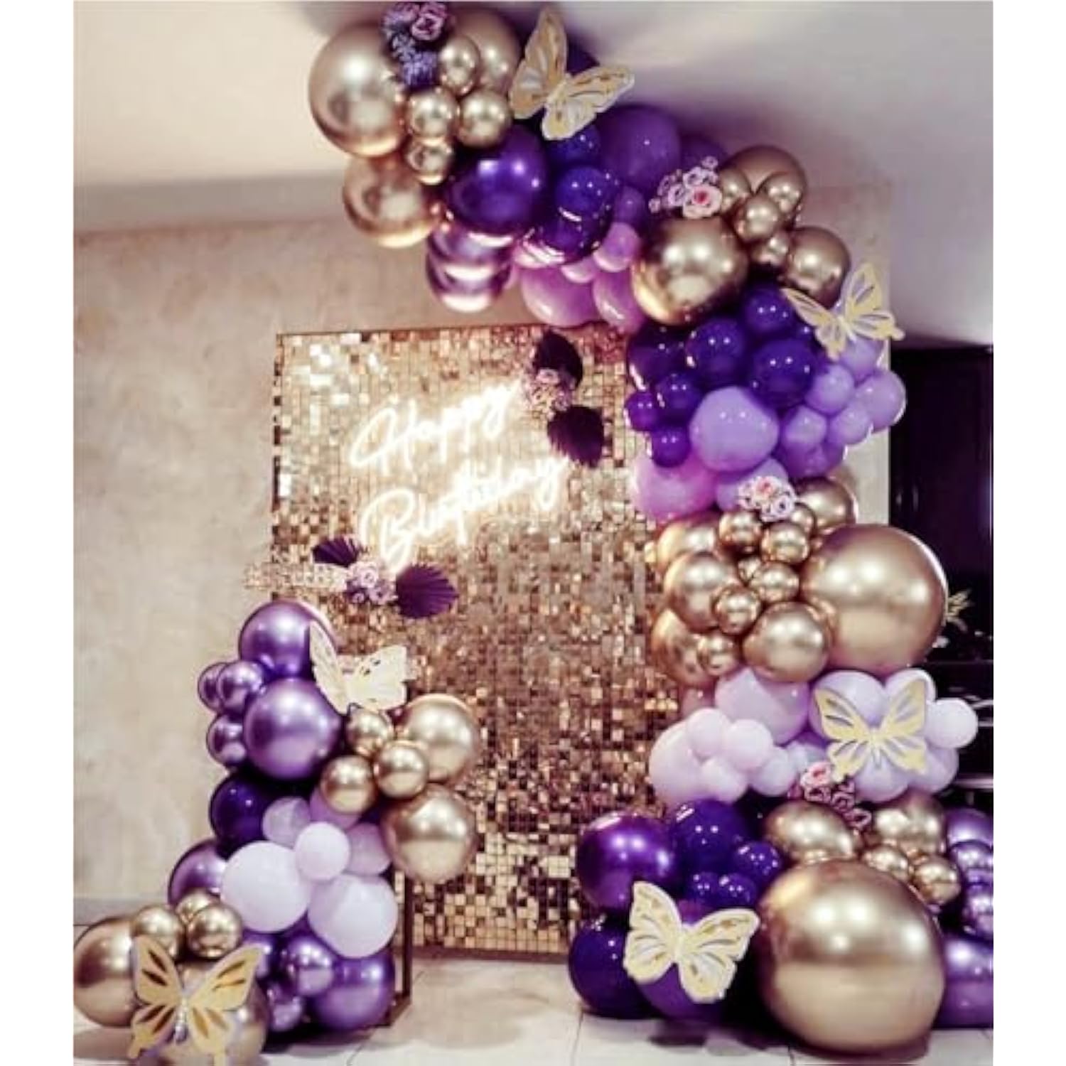 Grey Violet Maca Purple Gold Balloons Garland Arch Kit, 146Pcs Latex Balloons Different Sizes 18 12 10 5 Inch For Party Decoration Birthday Wedding Engagements Anniversary Baby Shower