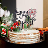 Happy New Year Cake Topper Cheers to 2026 Black Glitter Party Decorations