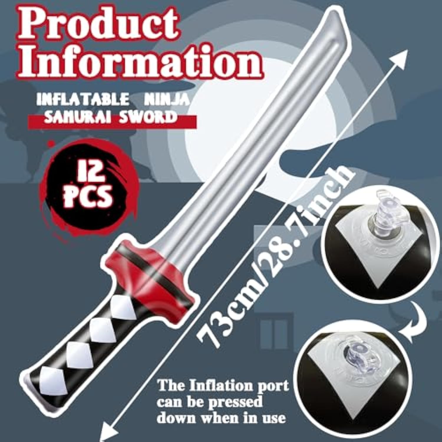 12 Pcs Inflatable Ninja Samurai Sword, Inflated Katana Sword Toy, Blow Up Ninja Swords For Party Favors Cosplay Samurai Theme Party