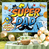 Happy Father's Day Banner Backdrop Super Dad Theme Background Decor for Happy Father's Day Festival Party Celebration Photography Photo Prop Decorations Supplies 72x43in-