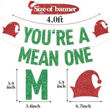 Green Glitter You'Re A Mean One Banner, Merry Christmas/Happy 1St Birthday, Grinch Christmas Themed Baby'S 1St Birthday Baby Shower Party Decorations Supplies